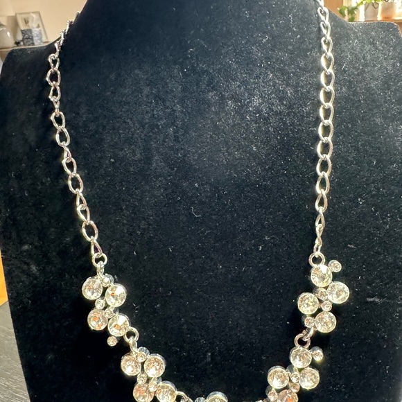 Silver Tone Rhinestone Necklace and Bracelet & Earrings - Picture 2 of 10